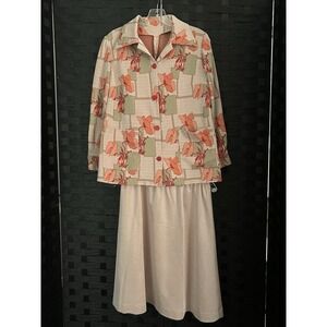 Women's Vintage 2 pc Top & Skirt 1970s Handmade Floral Lg Collar Good Condition!